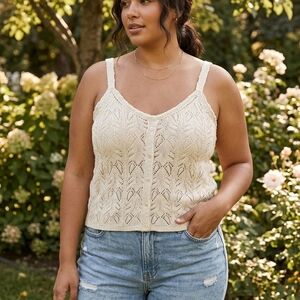 ​NWT LC Lauren Conrad Cream Crochet Knit Button-Front Cami Top XXL